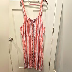 Terra & Sky Plus Size 3X Red White Striped Linen Blend Button-Front Sundress